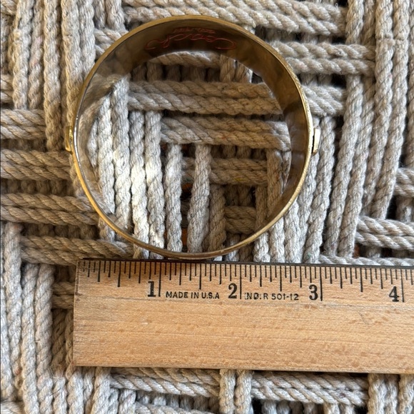 COACH Logo Colorful Enamel Bangle Bracelet Signature Patchwork 1", Gold Tone - Picture 5 of 5